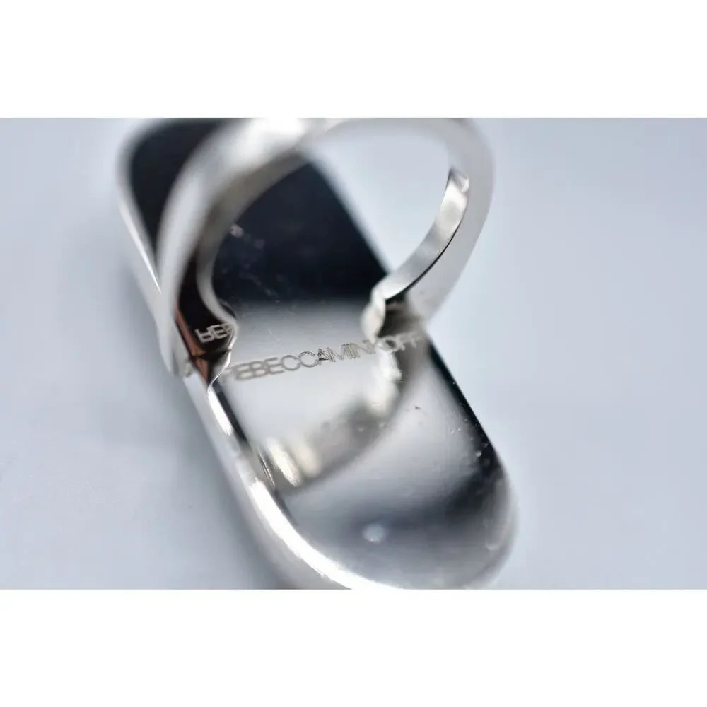 Rebecca Minkoff Cocktail Ring Sparkling Rhinestone Crystal Pave Silver 7.5 Bin1